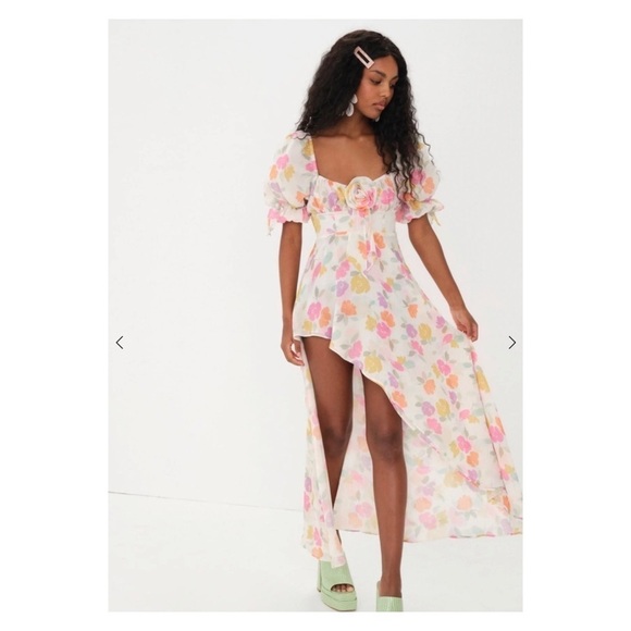 NWT FOR LOVE AND LEMONS FLL Petal Midi Dress High Slit Asymmetric Small Easter - Picture 2 of 16
